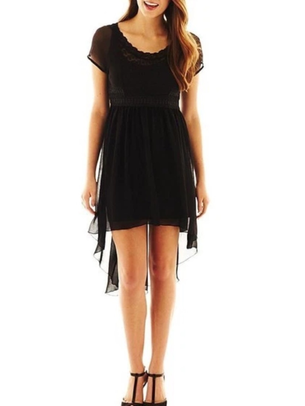 NWT Olsenboye Black Chiffon/Lace High-Lo Mermaid Mini Dress Size Small